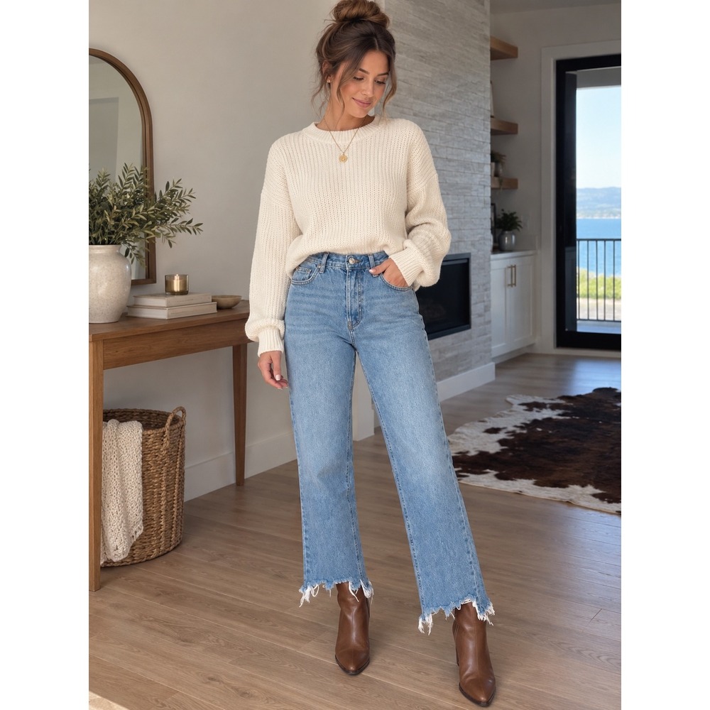 We The Free / Free People Light Wash Raw Hem Jeans – Size 26